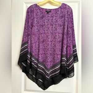 Alfani Purple and Black Textured Top - Large